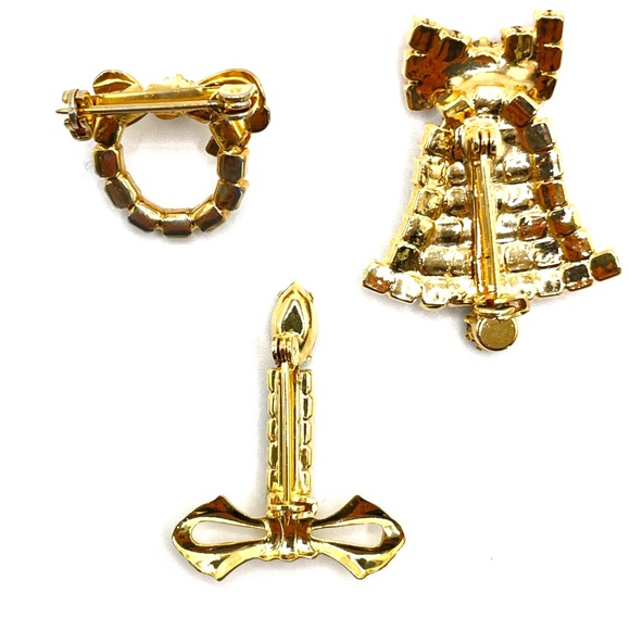 Vintage Unsigned Christmas Bell Candle Dainty Wreath Pins Brooches Lot of 3 - Picture 6 of 6